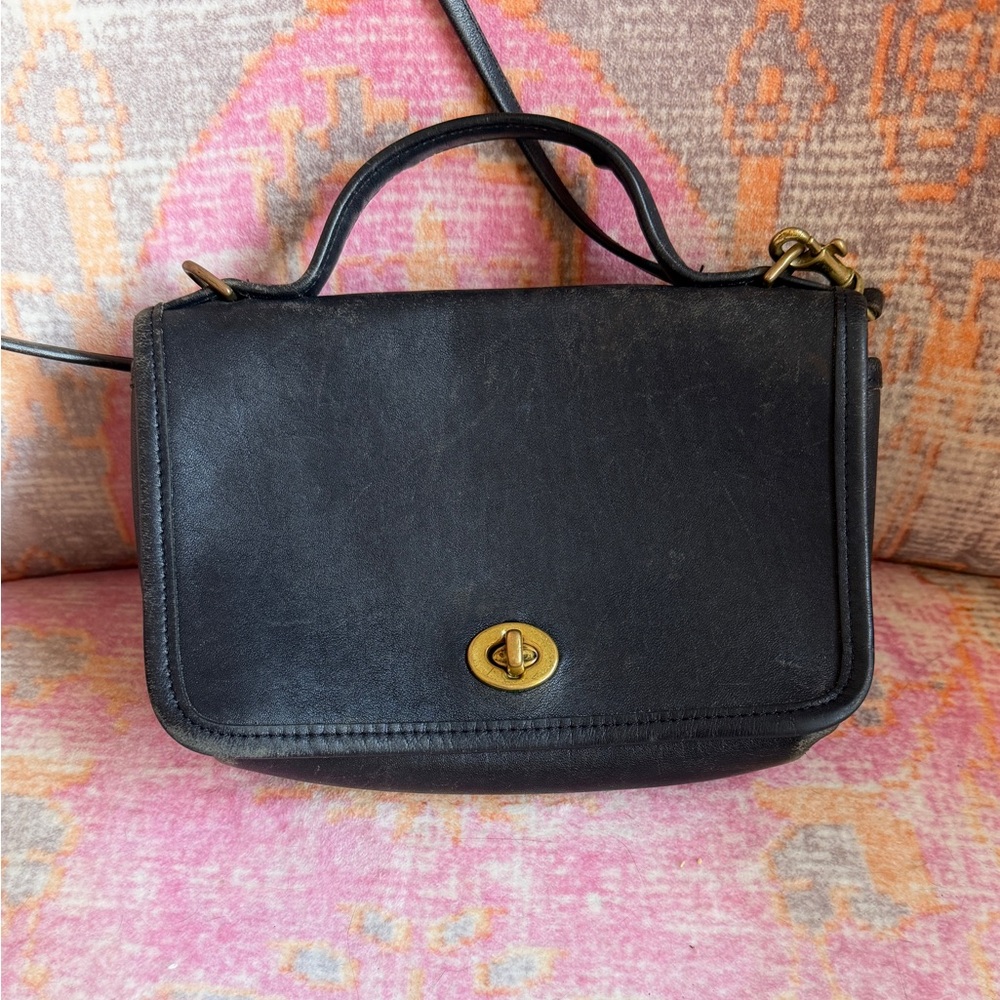 Vintage Coach Casino Bag 9924 Black Crossbody Leather Turn-Lock Top-Handle